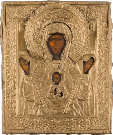 A SMALL ICON SHOWING THE MOTHER OF GOD OF THE SIGN WITH OKLAD - photo 1