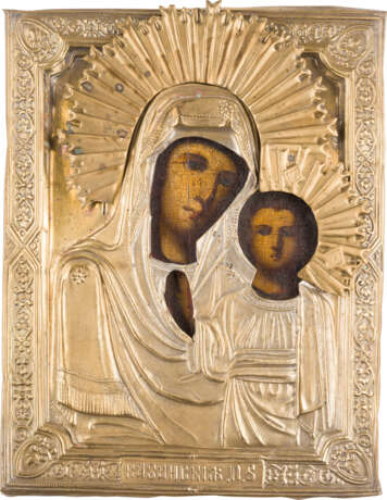THREE SMALL ICONS WITH OKLAD SHOWING THE MOTHER OF GOD OF KAZAN, 'OF UNEXPECTED JOY' AND - фото 2