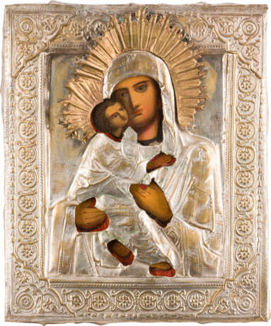 KLEINE IKONE MIT DER GOTTESMUTTER VON WLADIMIR (WLADIMIRSKAJA) MIT OKLAD - Foto 1