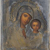 A SMALL ICON SHOWING THE KAZANSKAYA MOTHER OF GOD WITH A SILVER-GILT OKLAD - photo 1