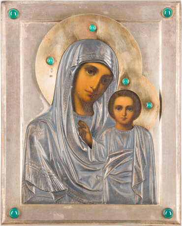 A FINE ICON SHOWING THE MOTHER OF GOD OF KAZAN WITH A SILVER-GILT OKLAD - photo 1