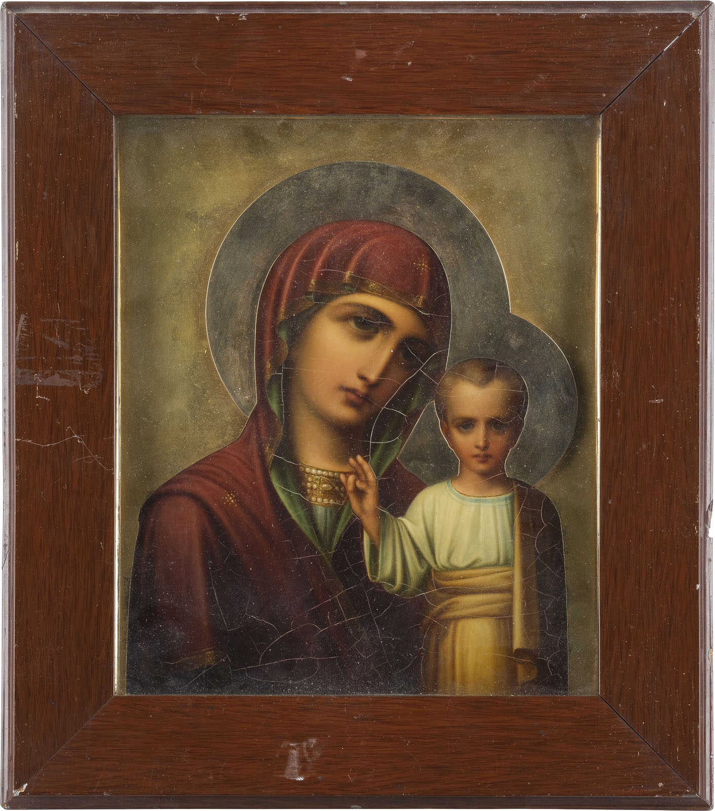 FEINE IKONE MIT DER GOTTESMUTTER VON KASAN (KASANSKAJA) MIT VERMEIL-RIZA IM KIOT FEINE IKONE MIT DER GOTTESMUTTER VON KASAN (KASANSKAJA) MIT VERMEIL-RIZA IM KIOT