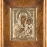 A SMALL ICON SHOWING THE IVERSKAYA MOTHER OF GOD WITH A SILVER-GILT OKLAD WITHIN KYOT - photo 1