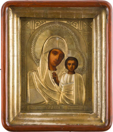 AN ICON SHOWING THE KAZANSKAYA MOTHER OF GOD WITH OKLAD WITHIN KYOT - фото 1