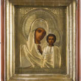 AN ICON SHOWING THE KAZANSKAYA MOTHER OF GOD WITH OKLAD WITHIN KYOT - фото 1