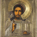 TWO SMALL ICONS WITH OKLAD: CHRIST PANTOKRATOR AND THE MOTHER OF GOD POKROV - photo 2