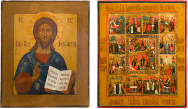 ZWEI IKONEN: CHRISTUS PANTOKRATOR UND FESTTAGSIKONE