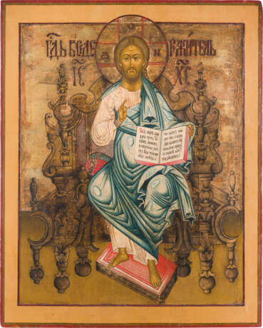 A MONUMENTAL ICON SHOWING THE ENTHRONED CHRIST FROM A CHURCH ICONOSTASIS - фото 1