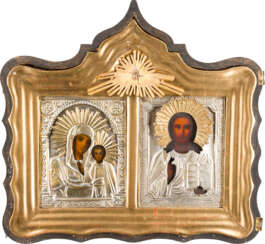 A PAIR OF WEDDING ICONS WITH OKLAD WITHIN KYOT: THE MOTHER OF GOD OF KAZAN AND CHRIST