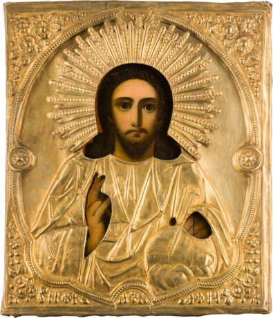 A LARGE ICON SHOWING CHRIST PANTOKRATOR WITH OKLAD - photo 1 A LARGE ICON SHOWING CHRIST PANTOKRATOR WITH OKLAD - photo 1