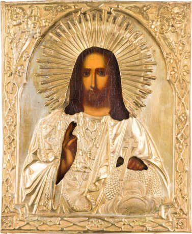 AN ICON SHOWING CHRIST THE SAVIOUR WITH OKLAD - photo 1