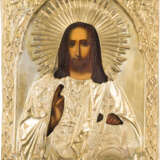 AN ICON SHOWING CHRIST THE SAVIOUR WITH OKLAD - photo 1