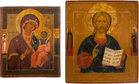 TWO ICONS SHOWING CHRIST PANTOKRATOR AND THE SMOLENSKAYA MOTHER OF GOD - photo 1