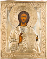 A SMALL ICON SHOWING CHRIST PANTOKRATOR WITH OKLAD
