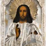 A SMALL ICON SHOWING CHRIST THE SAVIOUR WITH OKLAD - photo 1