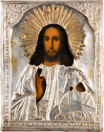 A SMALL ICON SHOWING CHRIST THE SAVIOUR WITH OKLAD - photo 1