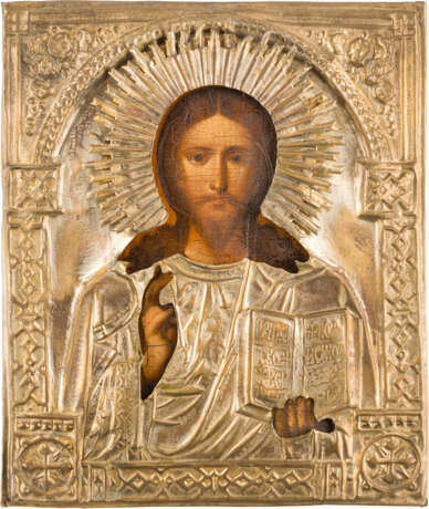 AN ICON SHOWING CHRIST PANTOKRATOR WITH OKLAD - фото 1