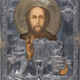 AN ICON SHOWING CHRIST AND THE EUCHARIST WITH A SILVER OKLAD - photo 1