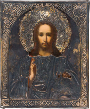 AN ICON SHOWING CHRIST PANTOKRATOR WITH A SILVER-GILT OKLAD - photo 1