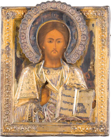 A FINE ICON SHOWING CHRIST PANTOKRATOR WITH A SILVER-GILT OKLAD - photo 1