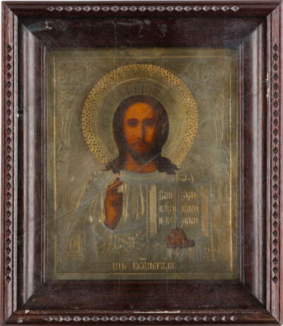 AN ICON SHOWING CHRIST PANTOKRATOR WITH OKLAD WITHIN KYOT - photo 1