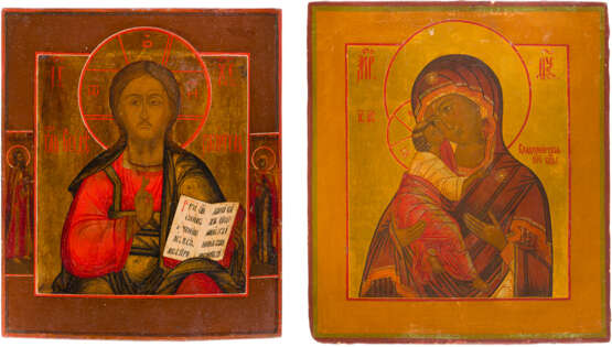 TWO ICONS: CHRIST PANTOKRATOR AND THE VLADIMIRSKAYA MOTHER OF GOD - photo 1