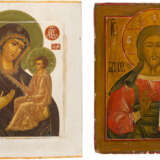 TWO ICONS: CHRIST PANTOKRATOR AND THE MOTHER OF GOD OF TIKHVIN - photo 1