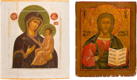 TWO ICONS: CHRIST PANTOKRATOR AND THE MOTHER OF GOD OF TIKHVIN - photo 1