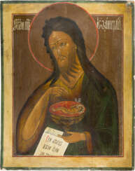 A LARGE ICON SHOWING St. JOHN THE FORERUNNER FROM A DEISIS