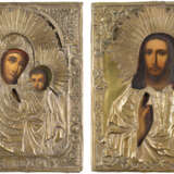 TWO SMALL ICONS WITH OKLAD: THE MOTHER OF GOD KAZAN AND CHRIST PANTOKRATOR - фото 1
