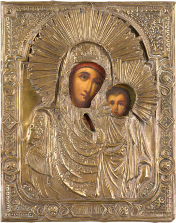 TWO SMALL ICONS WITH OKLAD: THE MOTHER OF GOD KAZAN AND CHRIST PANTOKRATOR - фото 2