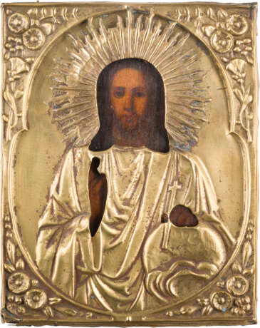 THREE ICONS WITH OKLAD SHOWING CHRIST PANTOKRATOR, THE TIKHVINSKAYA MOTHER OF GOD AND A - фото 3