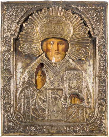 THREE ICONS WITH OKLAD SHOWING CHRIST PANTOKRATOR, THE KAZANSKAYA MOTHER OF GOD AND ST. - photo 4