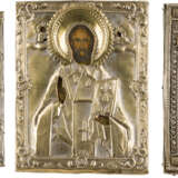 THREE SMALL ICONS WITH OKLAD: DEISIS, A QUADRI-PARTITE ICON AND ST. NICHOLAS OF MYRA - фото 1