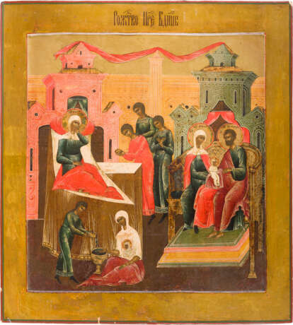 A LARGE ICON SHOWING THE NATIVITY OF THE MOTHER OF GOD FROM A CHURCH ICONOSTASIS - photo 1