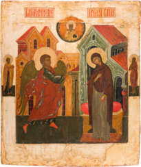 A LARGE ICON SHOWING THE ANNUNCIATION OF THE MOTHER OF GOD FROM A CHURCH ICONOSTASIS