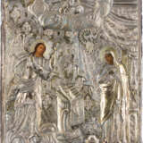A FINE ICON SHOWING THE ANNUNCIATION WITH A SILVER-GILT OKLAD - photo 1