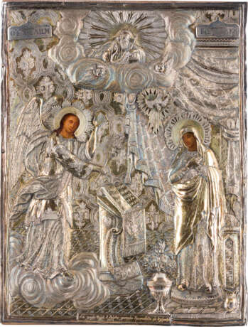 A FINE ICON SHOWING THE ANNUNCIATION WITH A SILVER-GILT OKLAD - photo 1