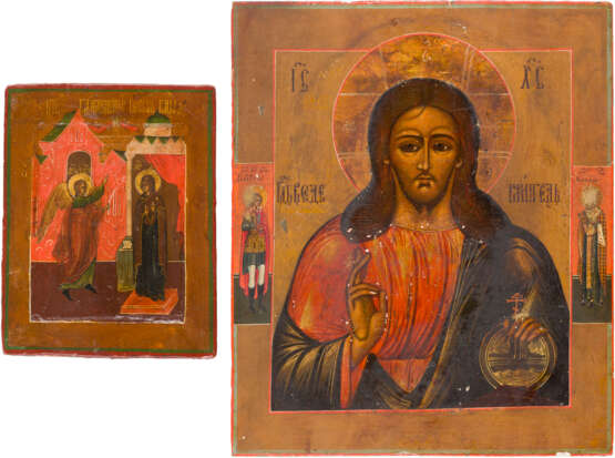 TWO ICONS SHOWING THE ANNUNCIATION AND CHRIST PANTOKRATOR - photo 1