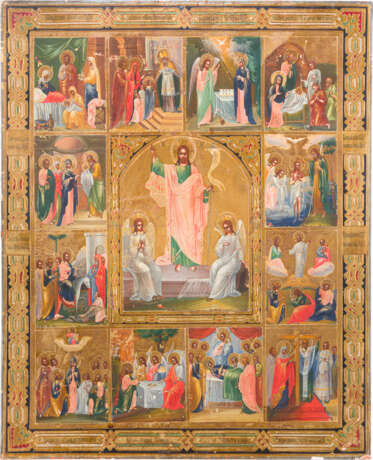 A VERY LARGE ICON SHOWING THE RESURRECTION WITH TWELVE MAJOR FEASTS - photo 1