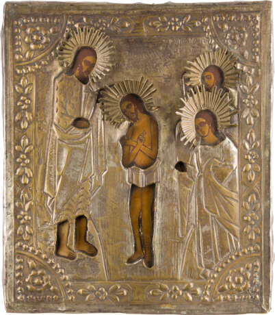 AN ICON SHOWING THE BAPTISM OF CHRIST WITH OKLAD - photo 1