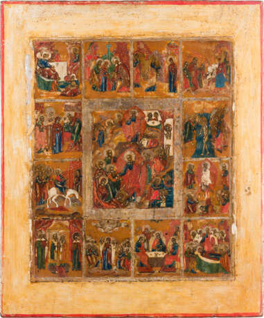 A LARGE ICON SHOWING THE RESURRECTION OF CHRIST AND THE DESCENT INTO HELL SURROUNDED BY - фото 1