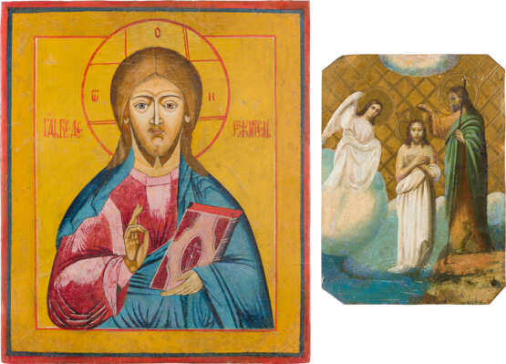 A DOUBLE-SIDED ICON SHOWING THE BAPTISM OF CHRIST AND THE KAZANSKAYA MOTHER OF GOD AND - фото 1