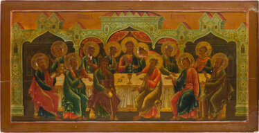 A MONUMENTAL AND FINE ICON SHOWING THE LAST SUPPER FROM A CHURCH ICONOSTASIS