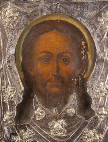 A MONUMENTAL ICON SHOWING THE MANDYLION WITH A SILVER AND METAL OKLAD - photo 5