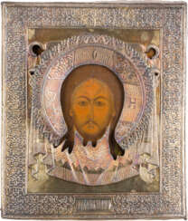 AN ICON SHOWING THE MANDYLION WITH A SILVER-GILT OKLAD