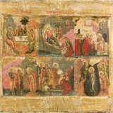 A VERY FINE AND SMALL ICON SHOWING SIX MAIN LITURGICAL FEASTS - photo 1