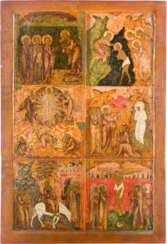 A MONUMENTAL ICON SHOWING SIX MAIN FEAST OF THE LITURGICAL YEAR