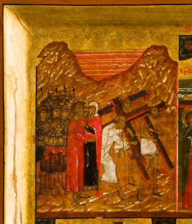 FEINES TABLETKA MIT DER KREUZTRAGUNG, DER KREUZIGUNG, DER KREUZABNAHME UND GRABLEGUNG SOWIE DER HADE - Foto 4