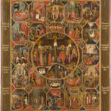 A RARE AND LARGE ICON SHOWING THE CRUCIFIXION OF CHRIST, THE PASSION AND MAIN LITURGICAL - photo 1